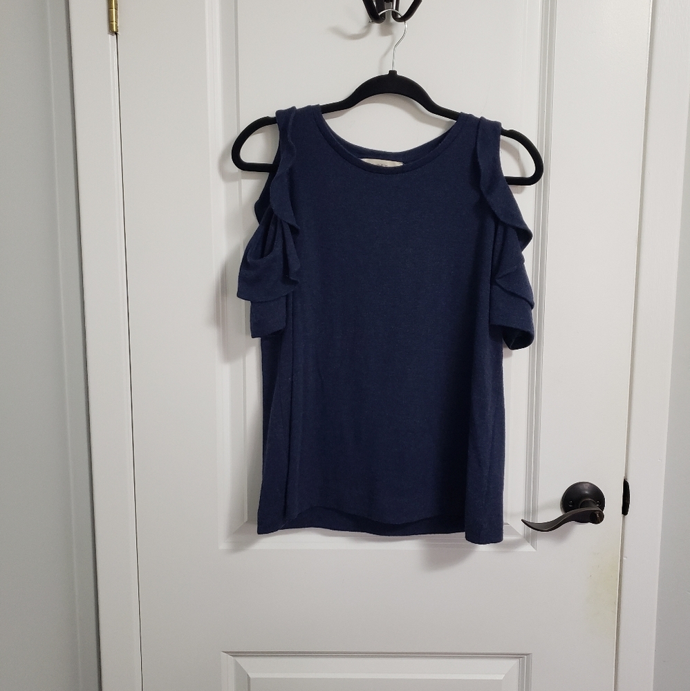 LOFT Navy Cold Shoulder Blouse Top